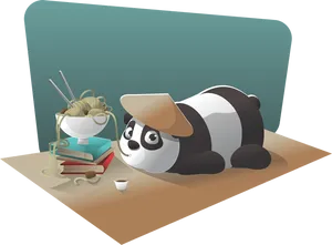 Relaxing Pandawith Noodlesand Books PNG Image