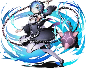 Rem Re Zero Blue Haired Maidwith Chain Weapon PNG Image