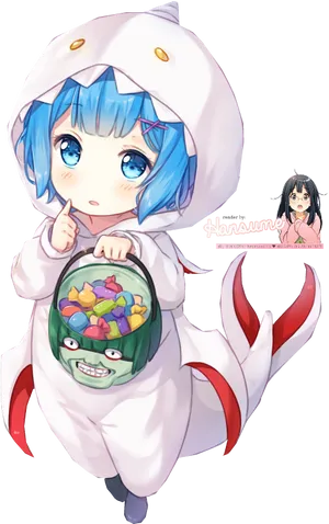 Remin Shark Kigurumiwith Candy Basket PNG Image