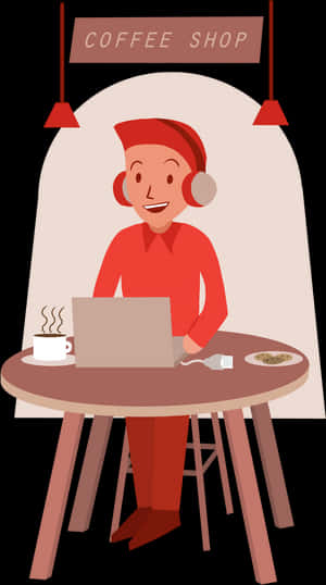 Remote Workat Coffee Shop Illustration PNG image with transparent background