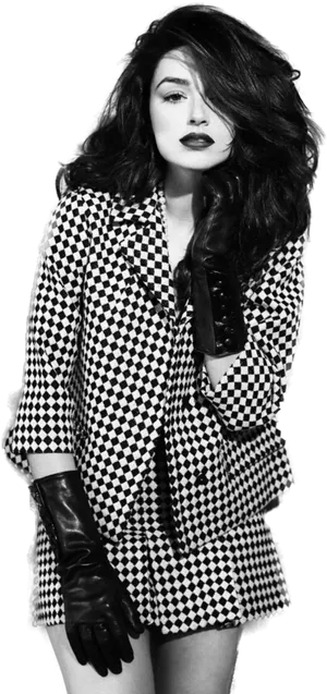 Retro_ Checkered_ Fashion_ Photoshoot PNG Image