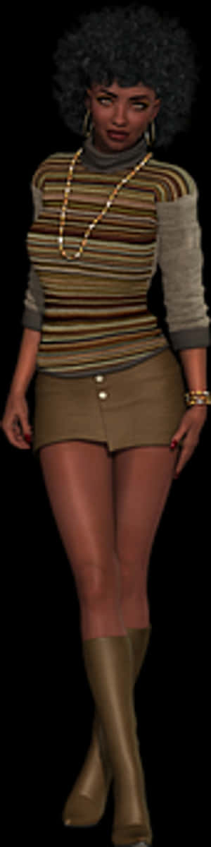 Retro Fashion_ Female3 D Model PNG image with transparent background