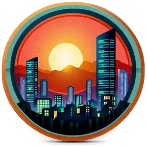 Retro Futuristic Sunset City Png 39 PNG Image