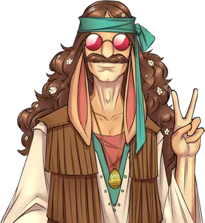 Retro Hippie Peace Sign Illustration PNG Image