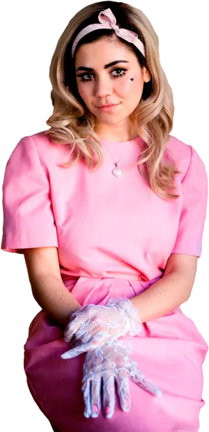 Retro Pink Dress Woman PNG Image