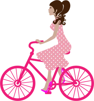 Retro Polka Dot Dress Bike Ride PNG Image