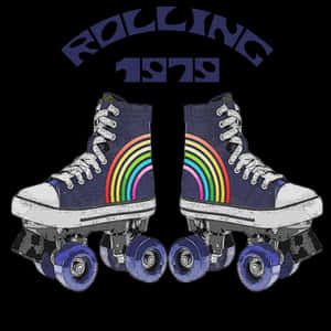 Retro Rolling1979 Rainbow Roller Skates PNG image with transparent background
