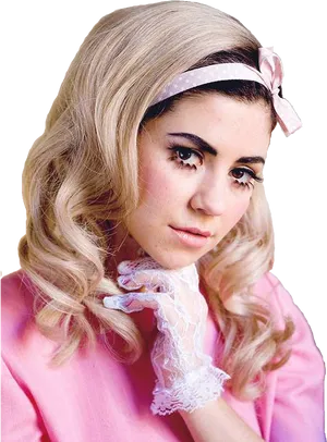 Retro Styled Blonde Woman Pink Dress PNG Image