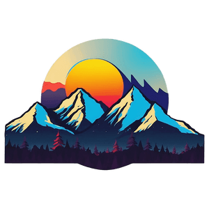 Retro Sunset Mountain Peaks PNG jtu12 PNG with transparent background