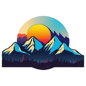 Retro Sunset Mountain Peaks Png Jtu12 PNG Image