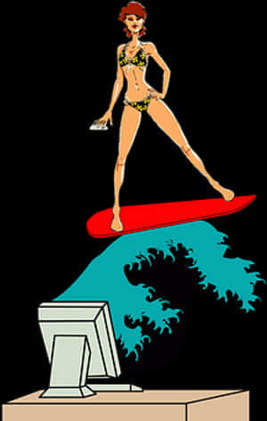 Retro Surfing Illustration PNG with transparent background