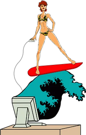 Retro Surfing Illustration PNG Image