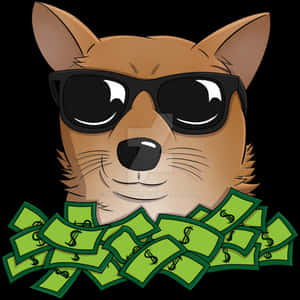 Rich Doge Memewith Sunglassesand Money PNG image with transparent background