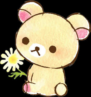 Rilakkuma Holding Daisy Cute Illustration PNG image with transparent background