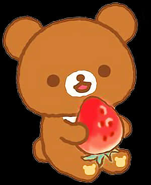 Rilakkuma Holding Strawberry Cartoon PNG image with transparent background