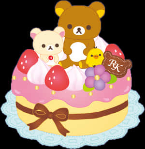 Rilakkumaand Friends Cake Celebration PNG image with transparent background