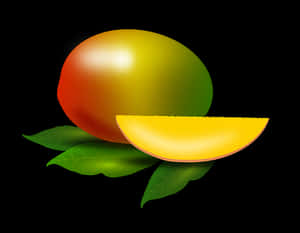 Ripe Mangowith Sliceon Black Background PNG with transparent background