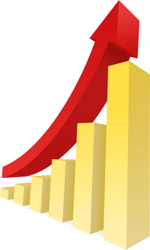 Rising Golden Bar Graph With Red Arrow PNG Image