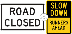 Road Closedand Runners Ahead Signs PNG