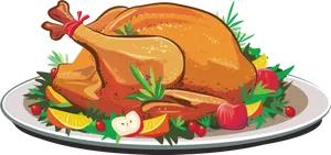 Roasted Turkey Dish Illustration PNG Image