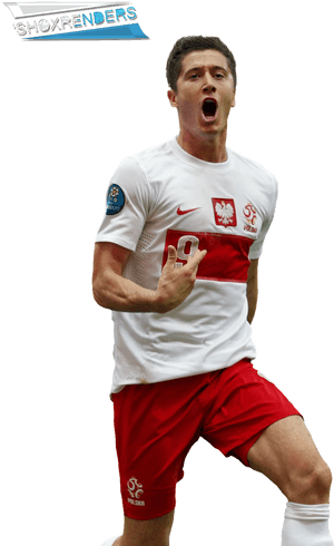 Robert Lewandowski Celebration Poland Jersey PNG image with transparent background