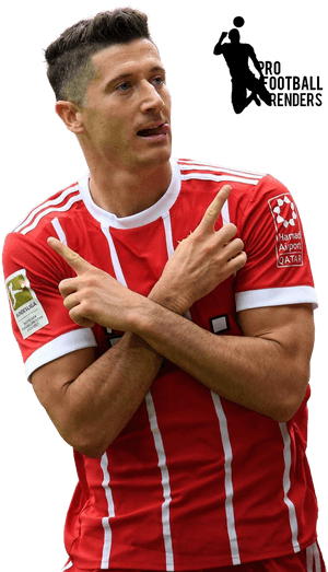Robert Lewandowski Celebration Red Kit PNG image with transparent background