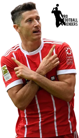 Robert Lewandowski Celebration Red Kit PNG Image