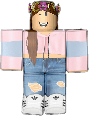 Roblox Character Pink Hoodie Floral Crown PNG image with transparent background