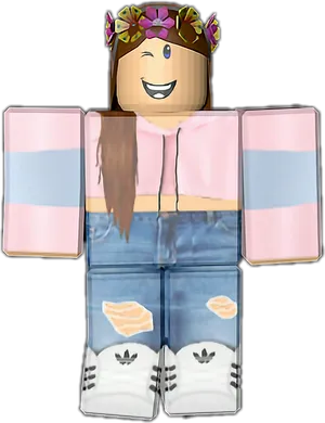 Roblox Character Pink Hoodie Floral Crown PNG Image