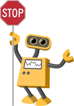 Robot Holding Stop Sign PNG Image