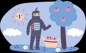 Robot Picking Apples Illustration PNG with transparent background