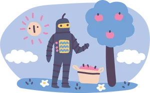 Robot Picking Apples Illustration PNG Image