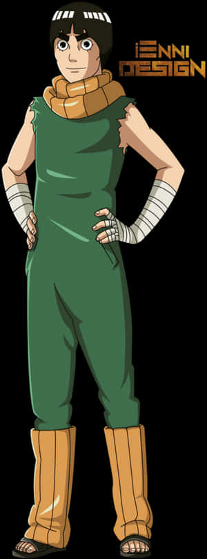 Rock Lee Anime Character Standing Pose PNG image with transparent background