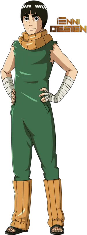 Rock Lee Anime Character Standing Pose PNG Image