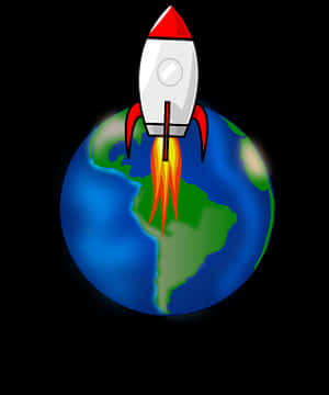 Rocket Launch Over Earth Graphic PNG with transparent background
