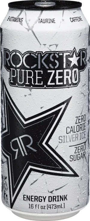 Rockstar Pure Zero Silver Ice Energy Drink Can PNG Image