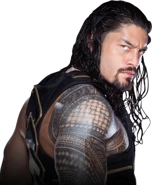 Roman Reigns Intense Stare Portrait PNG Image