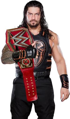 Roman Reigns W W E Champion Portrait PNG Image