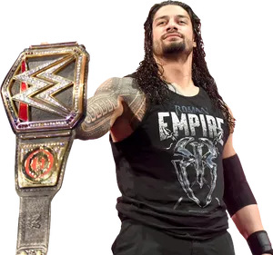 Roman Reigns W W E Champion Pose PNG Image