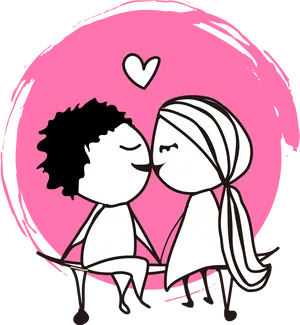 Romantic Cartoon Couple Love Heart Background PNG Image