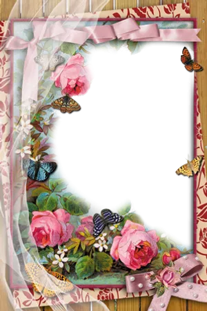 Romantic Floral Butterfly Frame PNG Image