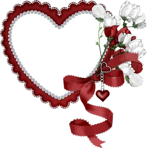 Romantic Heart Framewith Flowersand Ribbon PNG Image