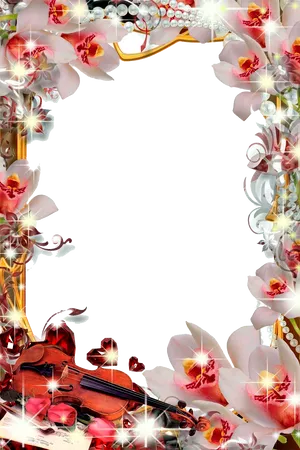 Romantic Orchid Violin Love Frame PNG Image