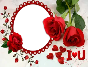 Romantic Red Rose Love Frame PNG Image