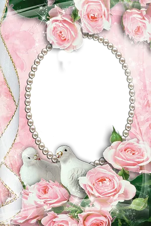 Romantic Rosesand Doves Frame PNG Image