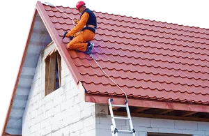 Roofer Installing Tiles On House PNG Image