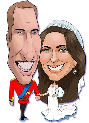 Royal Couple Caricature PNG Image