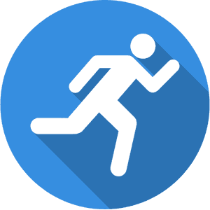 Running Person Icon Blue Circle PNG image with transparent background