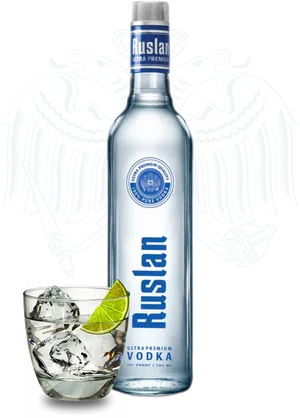 Ruslan Vodka Bottleand Glass PNG Image