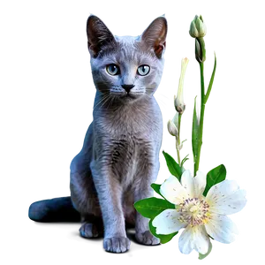 Russian Blue Cat And Flowers Png 06272024 PNG Image